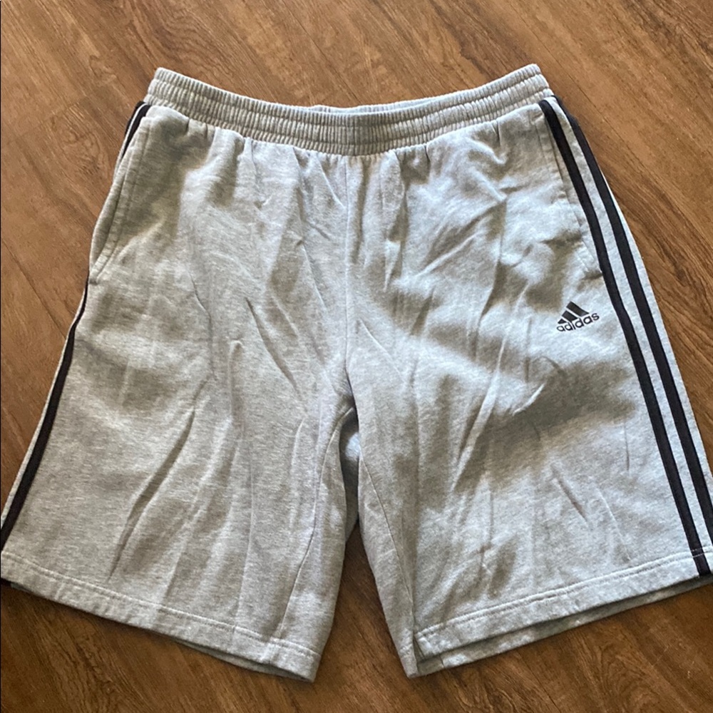 Adidas Men’s Grey Athletic Shorts with Side Stripes size Large